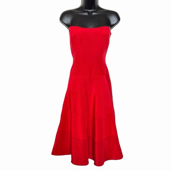 VINTAGE 90s NICOLE MILLER RED STRAPLESS DRESS FORMAL CORSET LACE UP BACK SIZE 6 - Picture 1 of 7